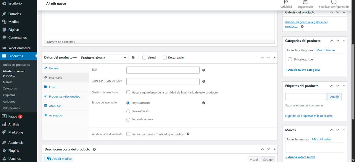 como crear un producto en woocommerce