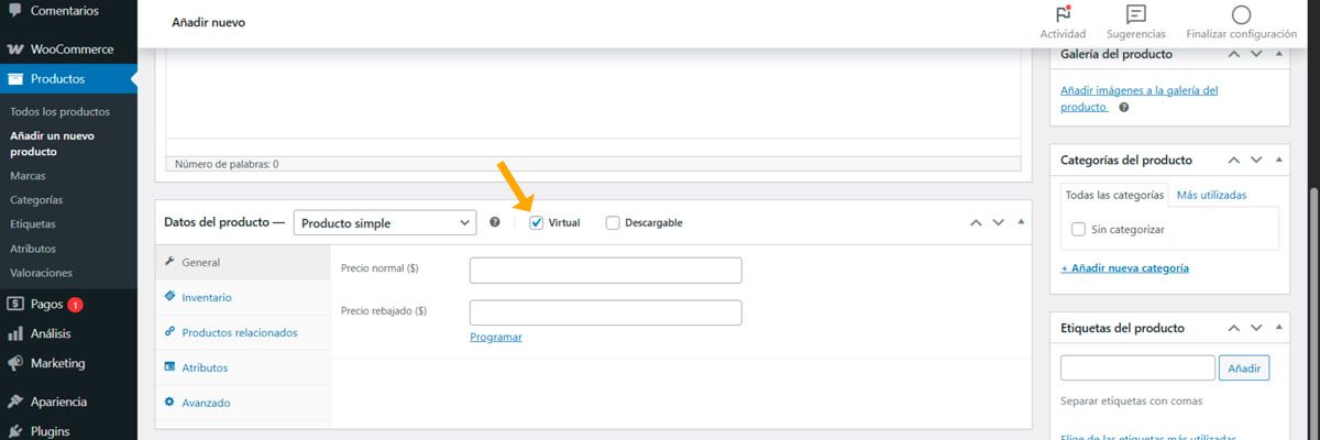 como crear un producto en woocommerce